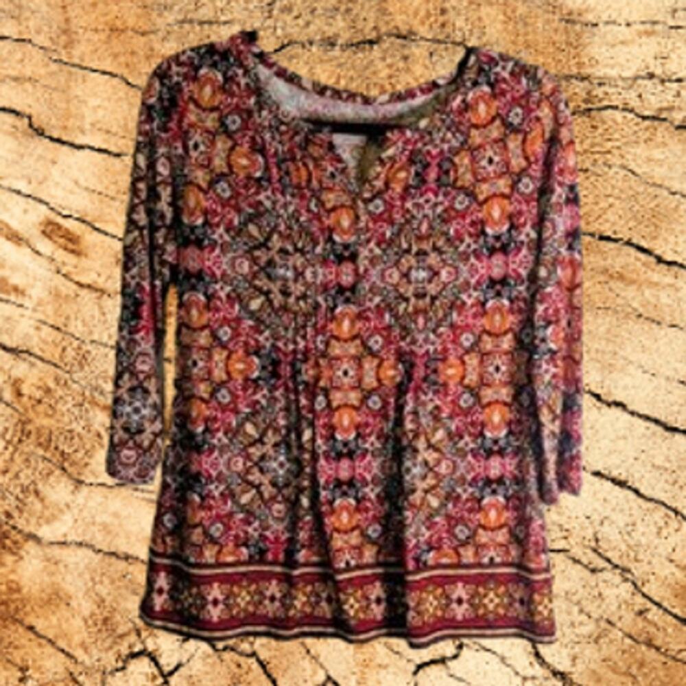 Kim Rogers small 1/2 sleeve cotton multi color woman's casual blouse.
